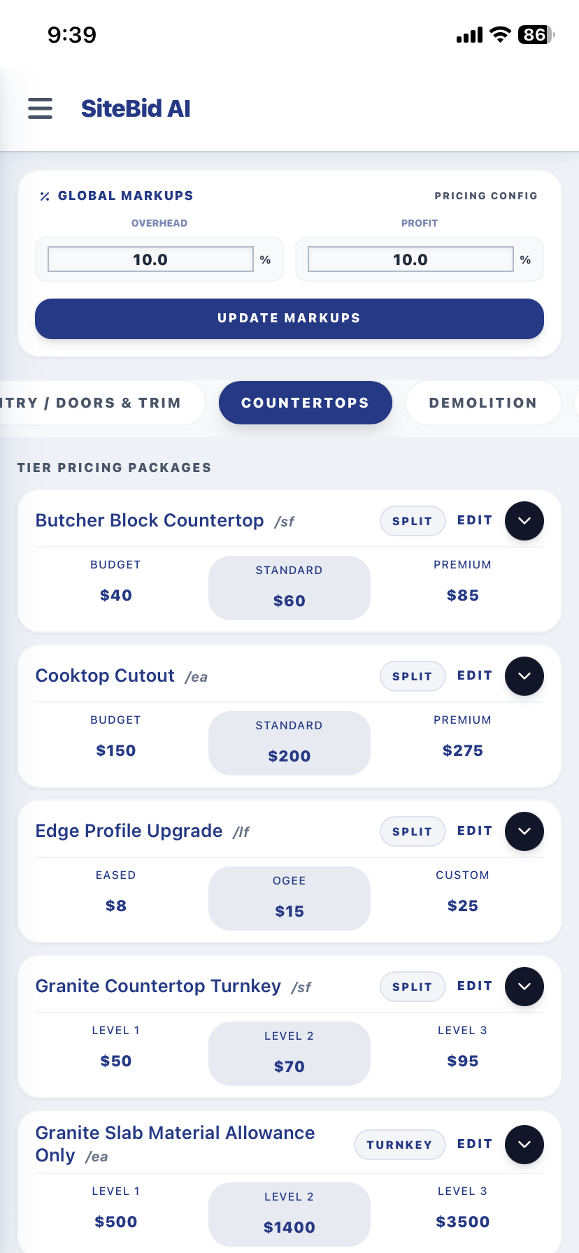 Countertop Pricing Tiers