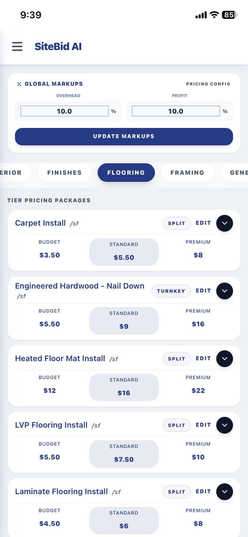 Flooring Pricing Tiers